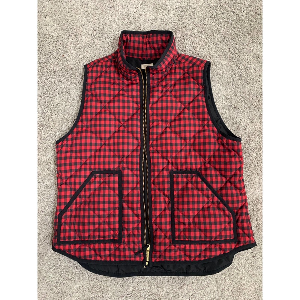 J Crew red & black check 60% down puffer vest XL